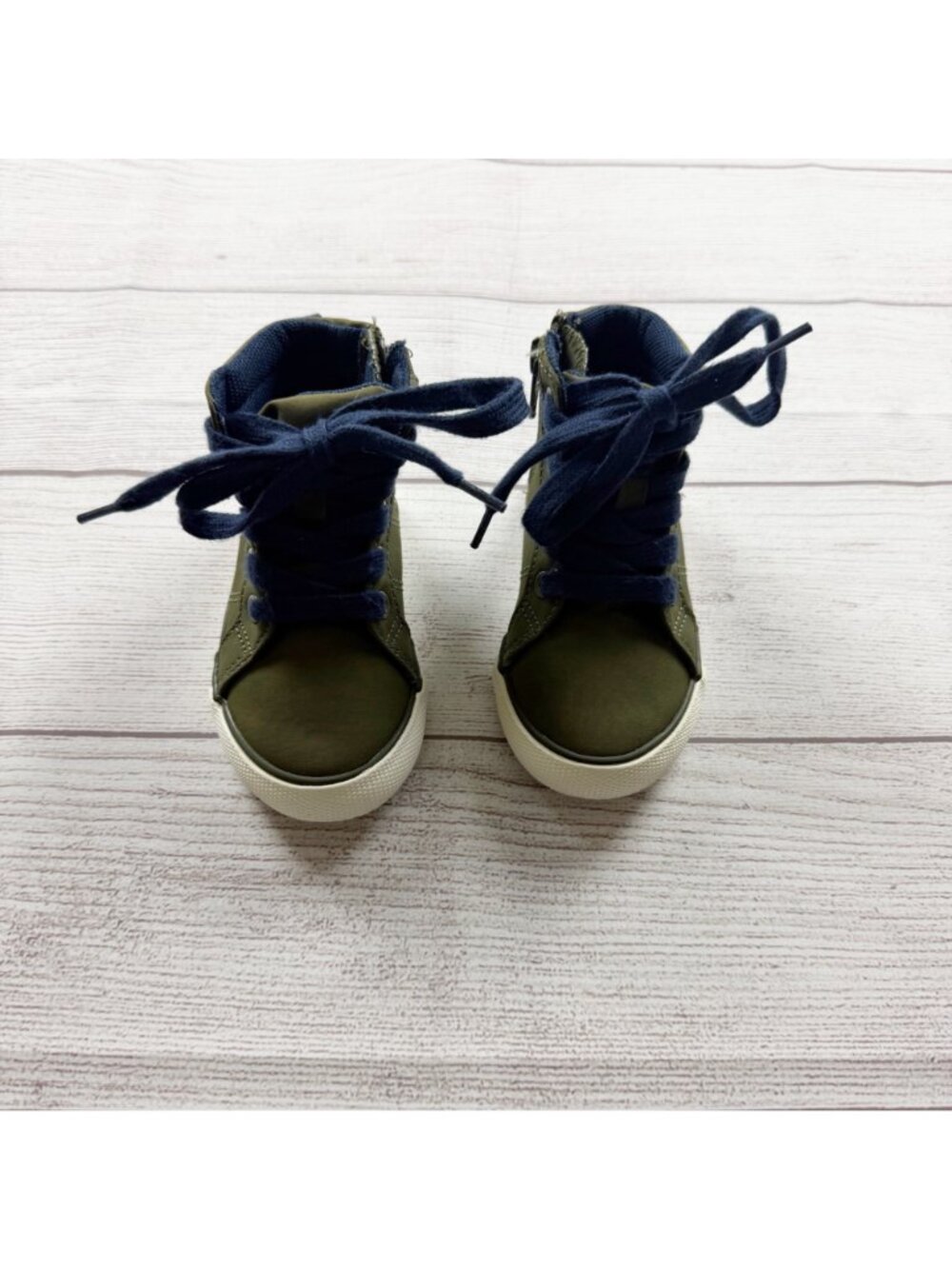 Cat & Jack Lace Up High Top Sneakers Olive Green Navy Toddler Casual Shoes 6 - Picture 2 of 6